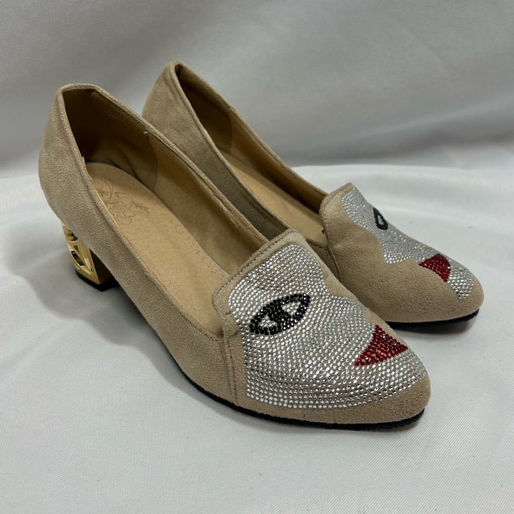 Unique Heels Art Face Portrait Shoes Beige Artsy Women’s Size EU 38 (US 7.5-8)